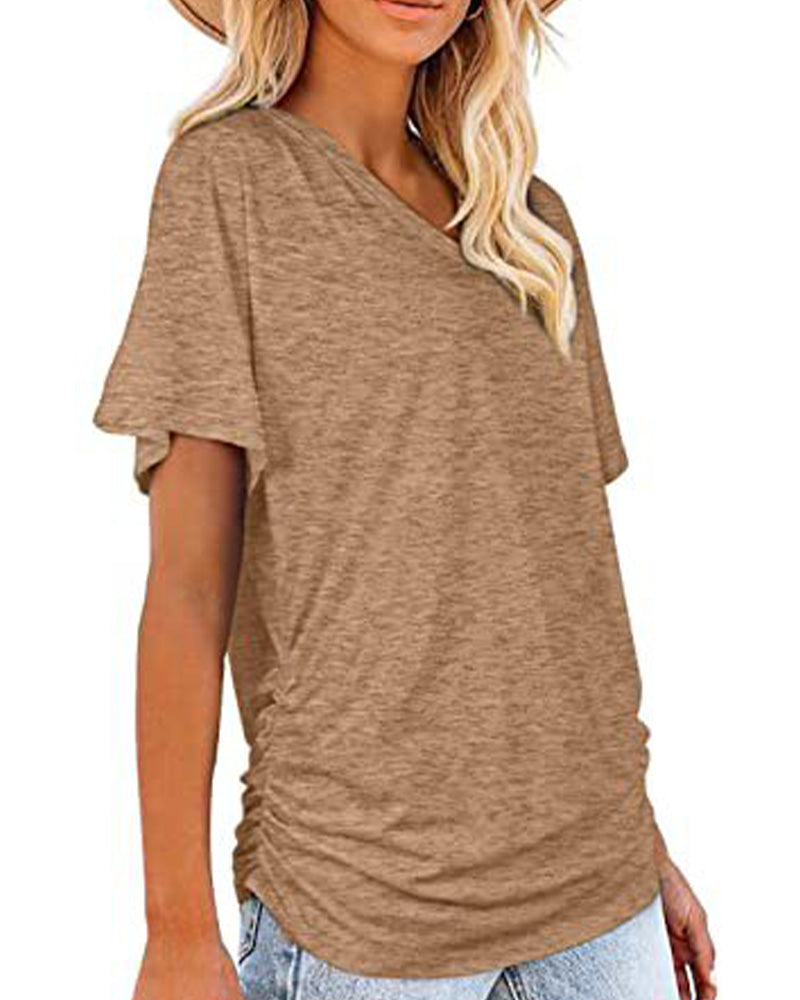 T-Shirt Geplisseerd Effen V-Hals