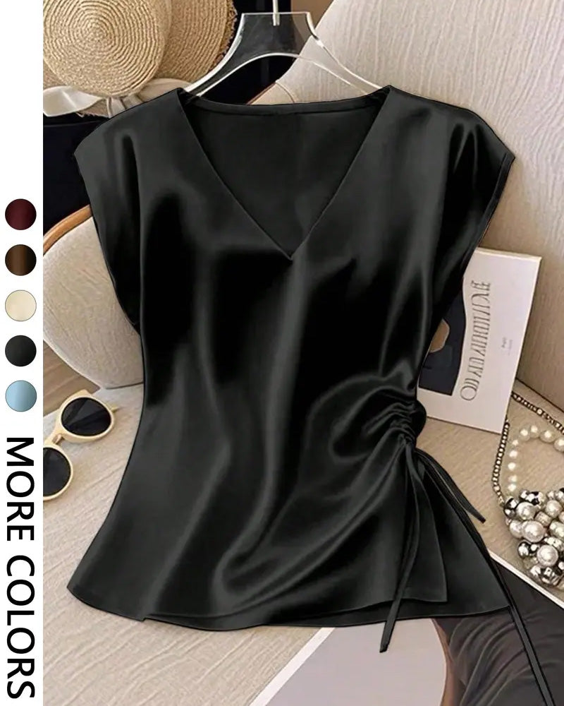 Blouse V-Hals Trekkoord Mouwloos