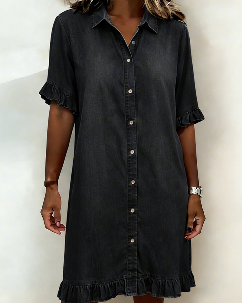 Jurk Denim Ruffle Overhemd