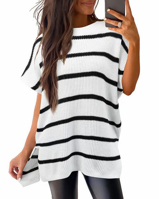 Pullover Effen Ronde Hals Vleermuismouw