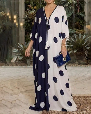 Jurk V-Hals Grote Polka Dot Casual