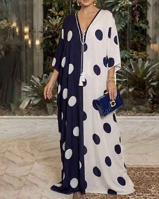 Jurk V-Hals Grote Polka Dot Casual