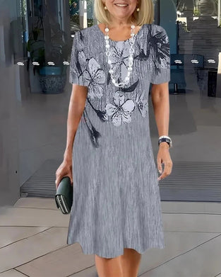 Jurk Met Ronde Hals Korte Mouwen Bedrukt