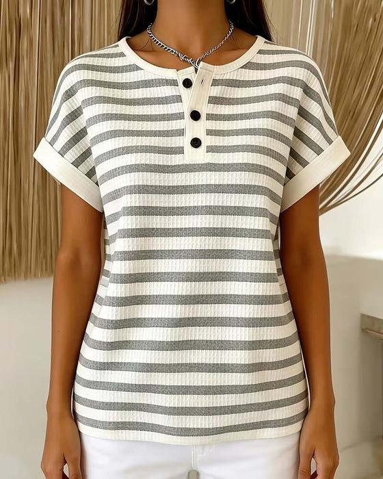 T-Shirt Gestreept Wafel Henley