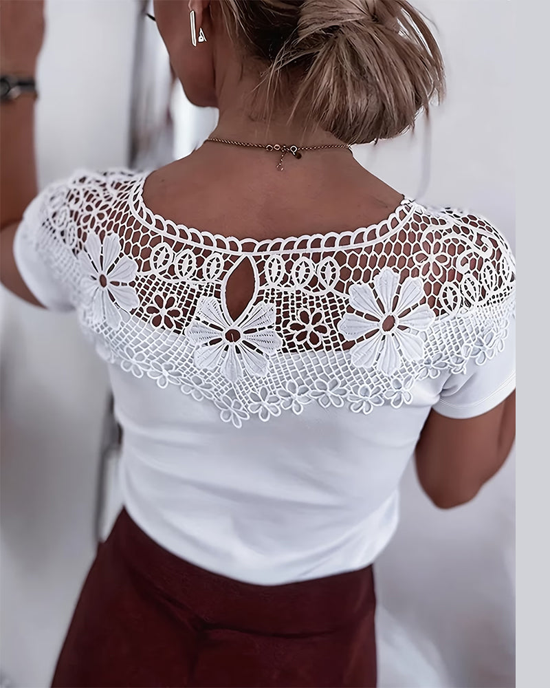 T-Shirt Hollow Out Kant Patchwork