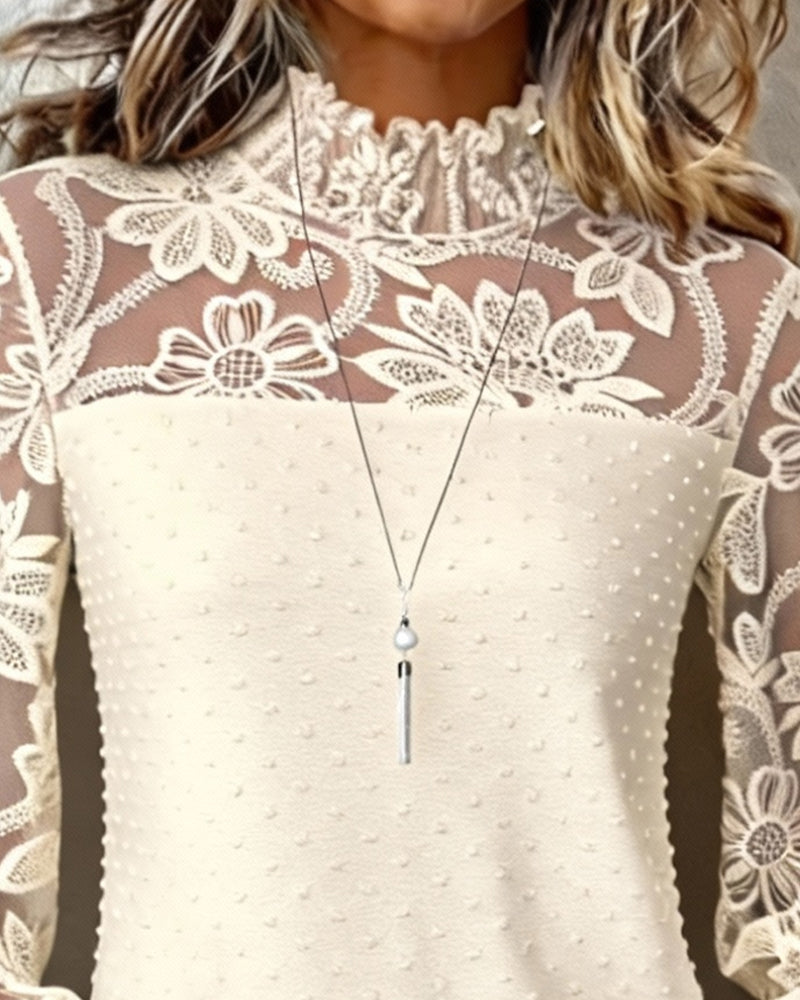 Top Driedimensionaal Blommenkant Lange Mouwen
