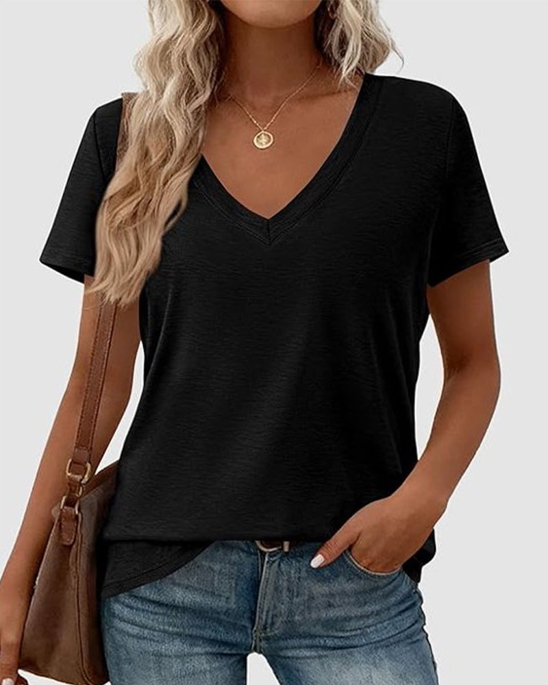 T-Shirt Pullover V-Hals Effen