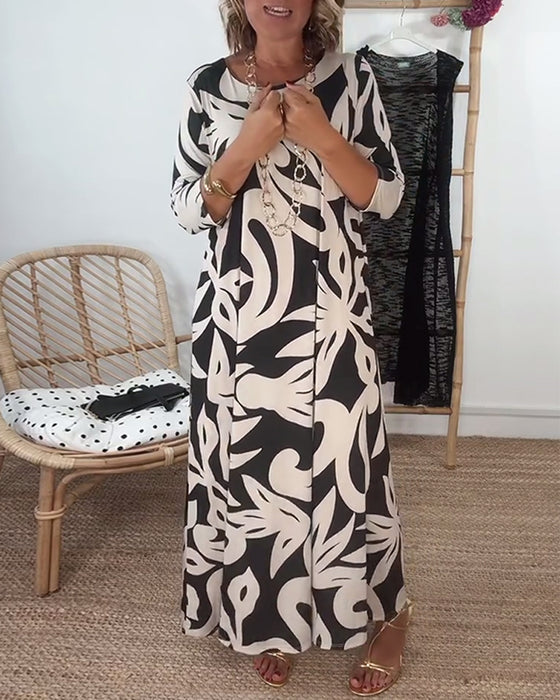 Jurk Met Ronde Hals En Lange Mouwen Met Print