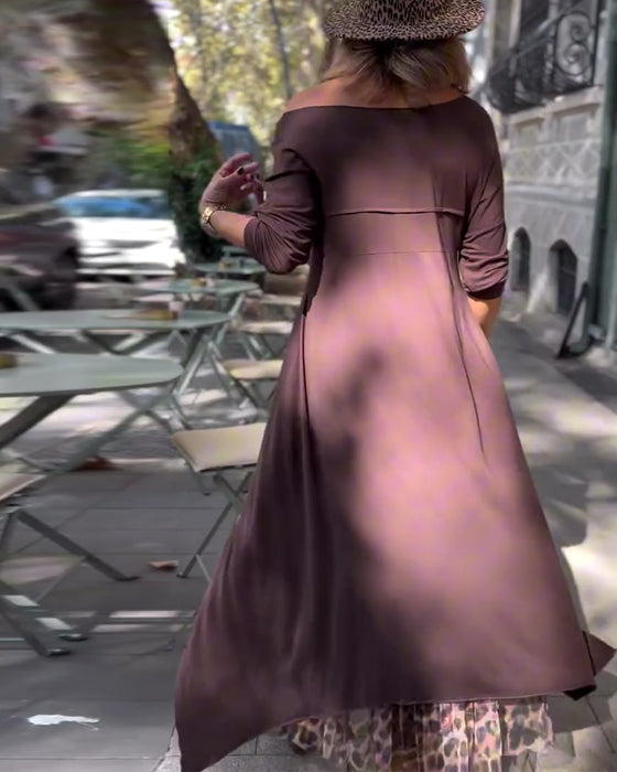 Jurk Lange Mouw Effen Kleur Onregelmatig