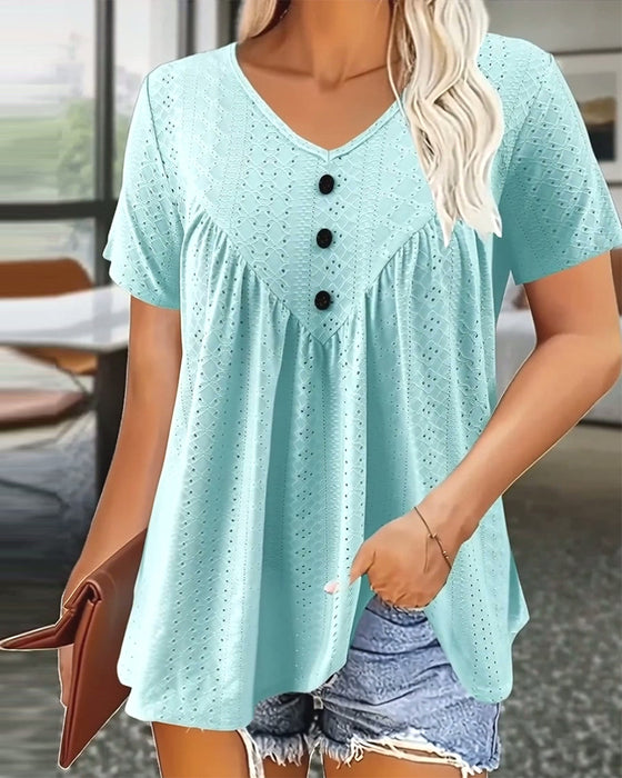T-Shirt Casual Uitgesneden V-Hals Korte Mouw