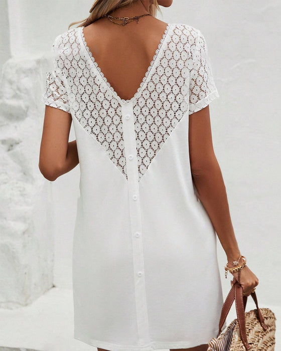 Ronde hals V-rug patchwork jurk