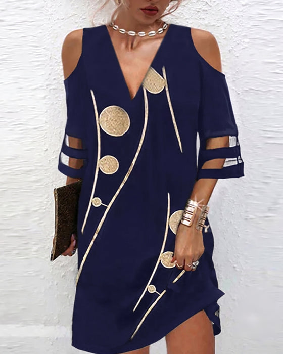 V-Hals Off-Shoulder-Jurk Met Kantpanelen