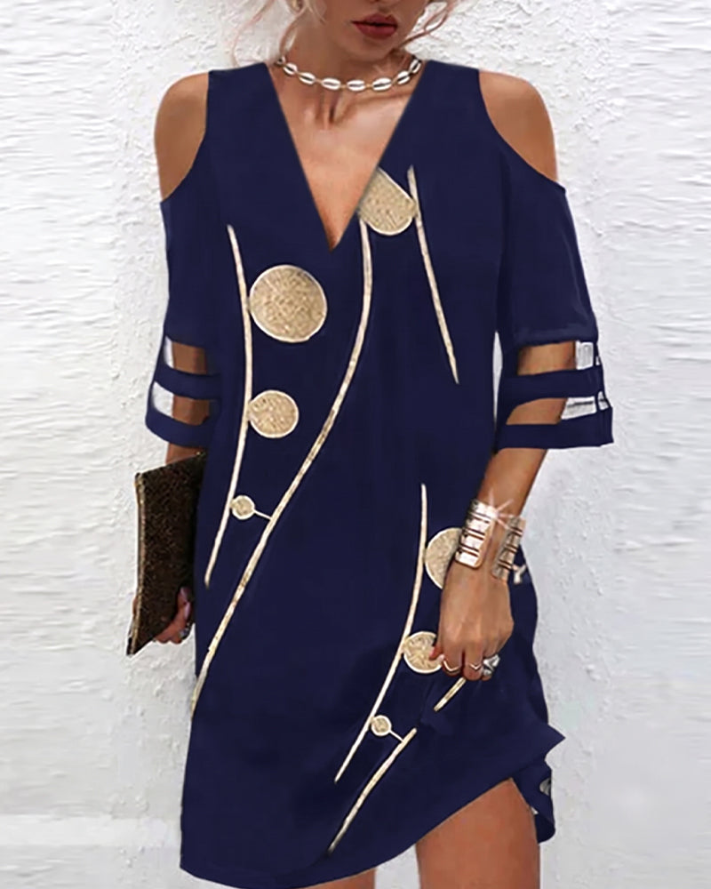 V-Hals Off-Shoulder-Jurk Met Kantpanelen