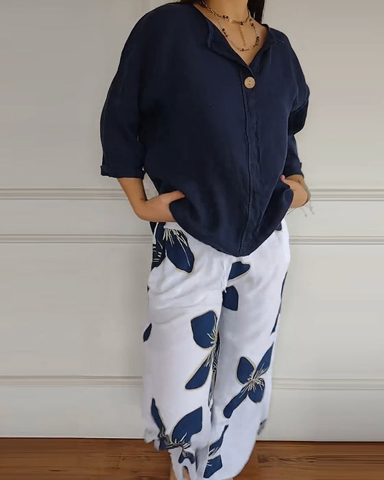 Set Ronde Hals Casual Gedrukte Broek