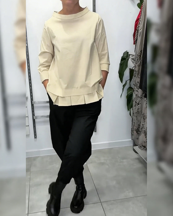 100% Katoen Bloes Wijde Kraag Effen Kleur Casual