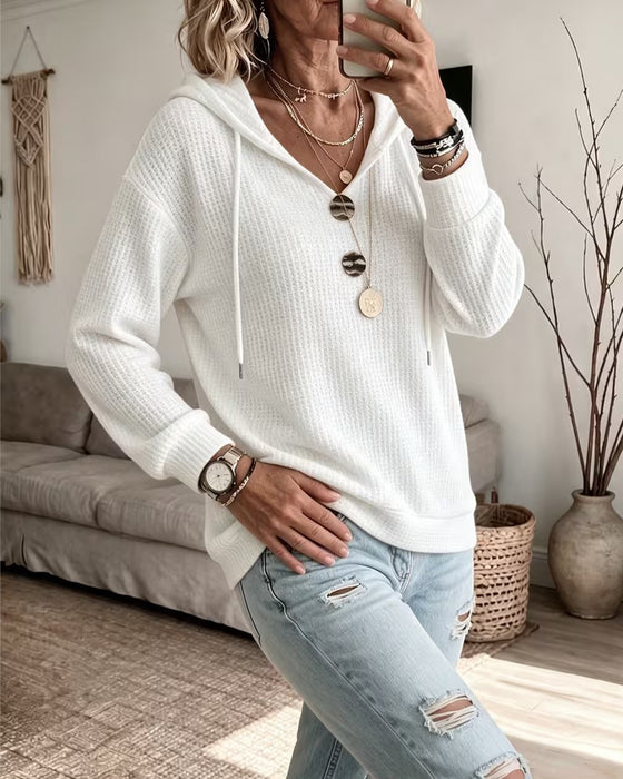 Hoodie Met Trekkoord V-Hals Geribbeld