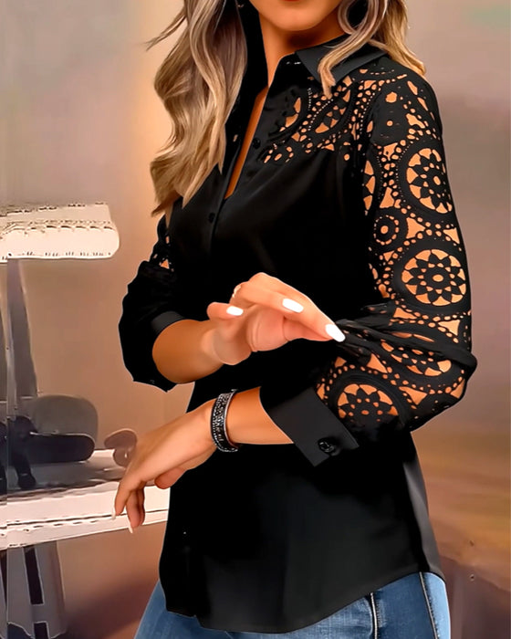 Bloes Effen Kleur Revers Kant Patchwork