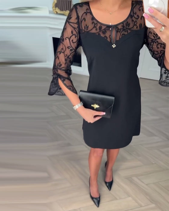 Effen Langmouwige Jurk Met Patchworkdetails