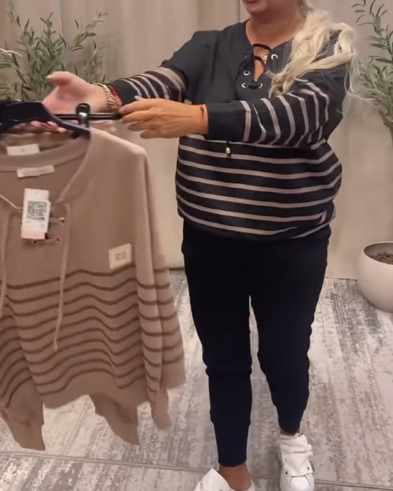 Tweedelig Set Met Casual Gestreepte Sportbroek Tot De Enkel