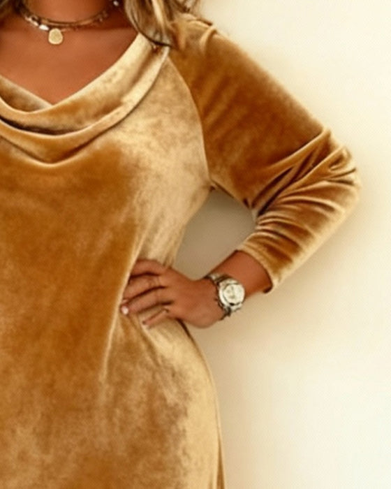 Plusmaat Jurk Met Gedrapeerde Kraag En Lange Mouwen