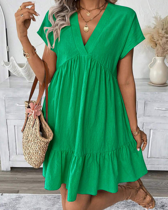 Jurk Effen V-Hals Ruffle-Afzetting