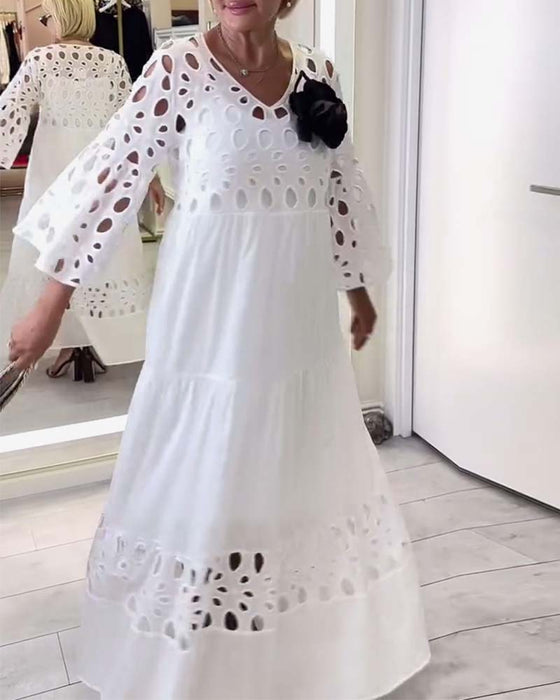 Elegante effen jurk met kanten gat