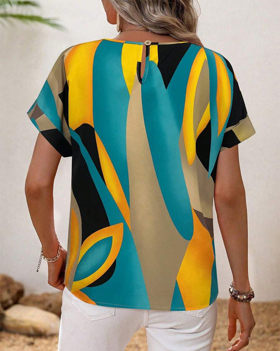 T-Shirt Ronde Hals Contrastprint