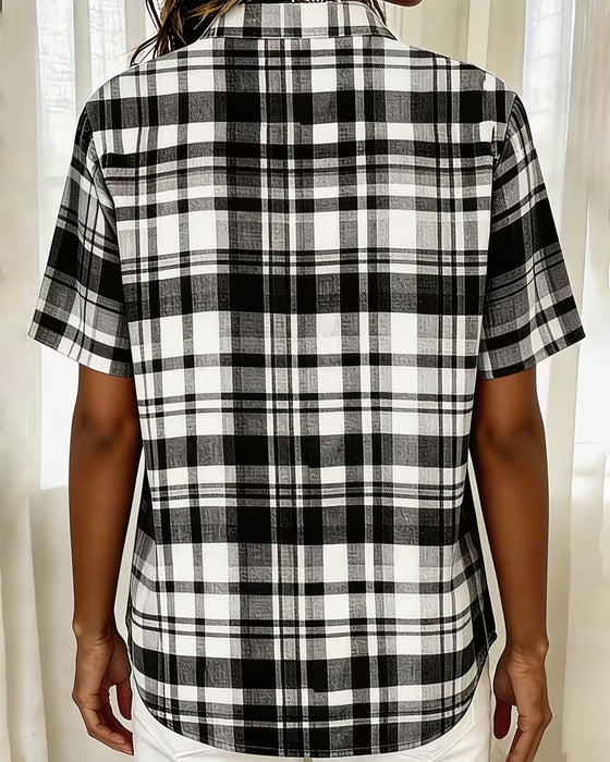 Overhemd Reverse Geruit Korte Mouw Casual