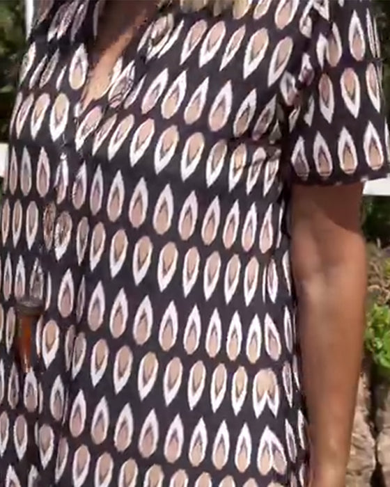 Jurk V-Hals Bedrukt Korte Mouwen Recht Maxi