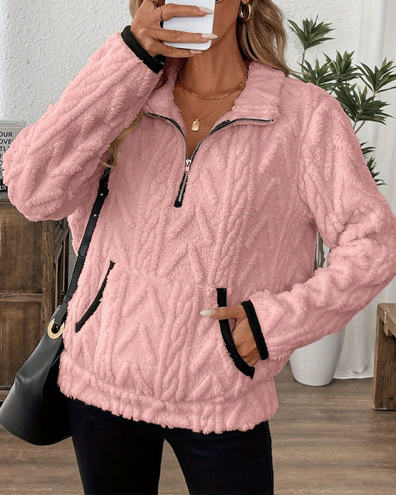 Sweater Met Rever Rits Voor Pluizig