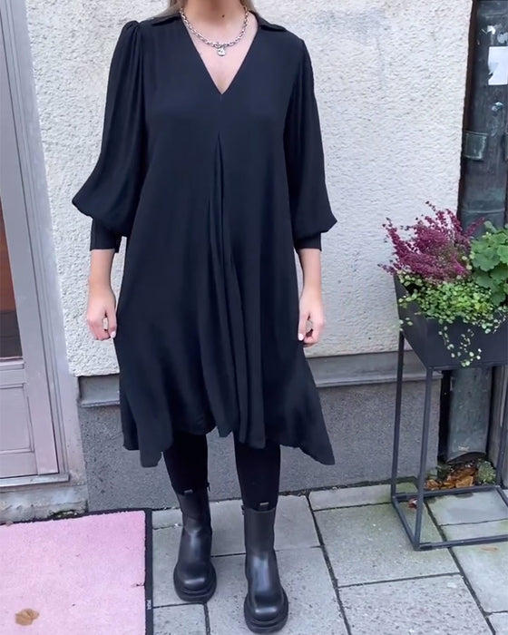 Jurk V-Hals Modieus Lantaarnmouw