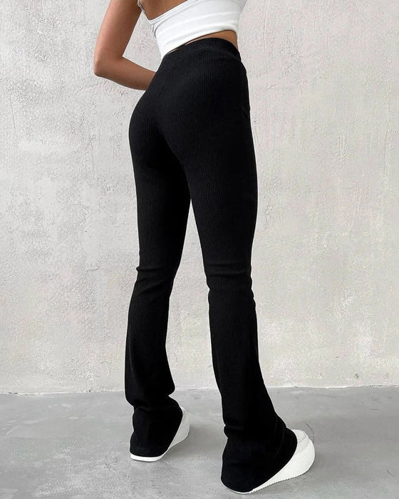 Effen gekleurde micro-flare slim-fit broek
