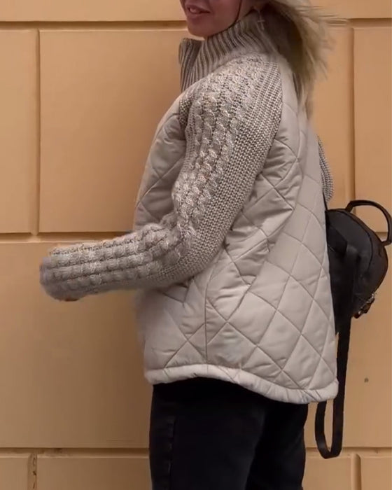 Effen kleur jas met hoge kraag en ritssluiting