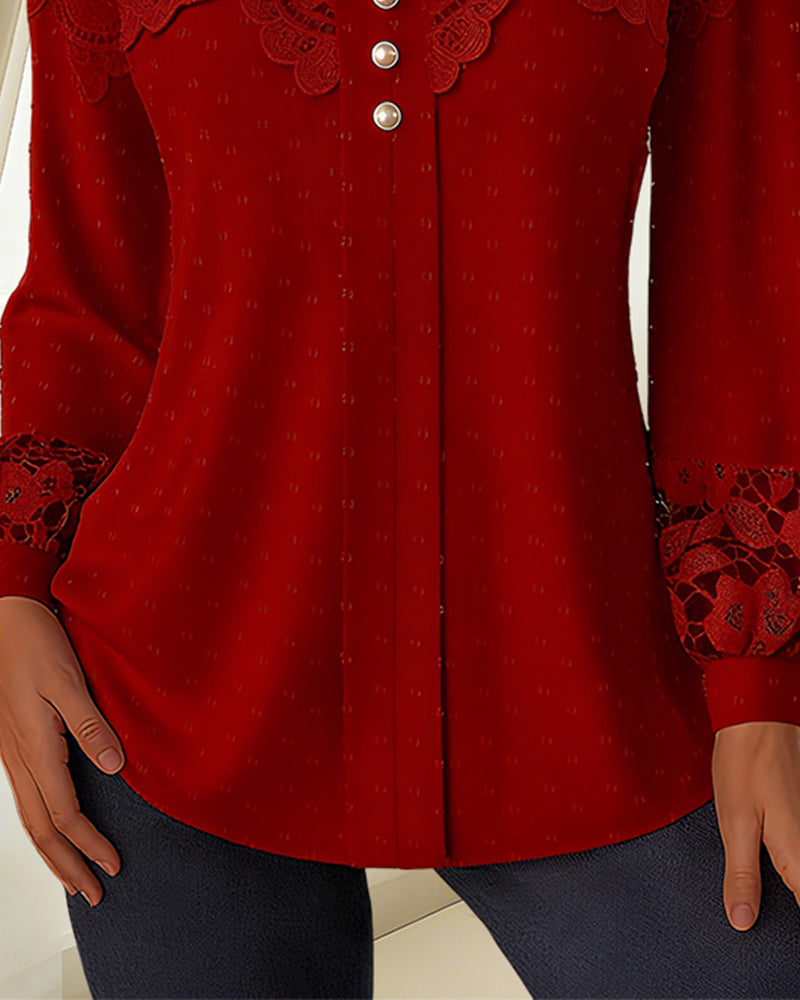 Wijde Blouse Met V-Hals En Inzetstukken