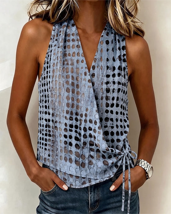 Blouse V-Hals Kruis Halter Stip Mouwloos