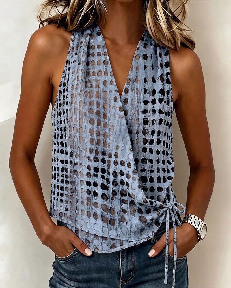 Blouse V-Hals Kruis Halter Stip Mouwloos