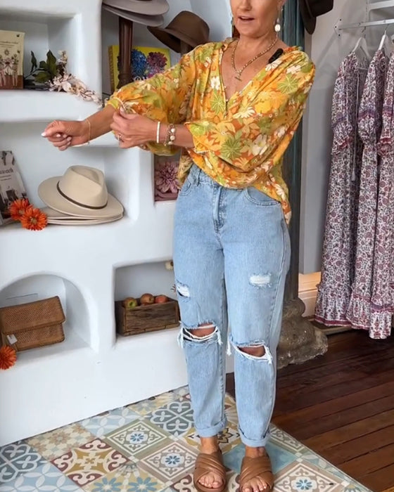 Blouse met bloemenprint en V-hals