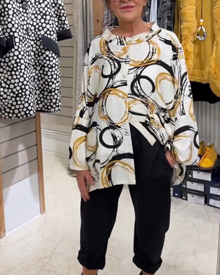 Overhemd Staande Kraag Knoop Uniek Print