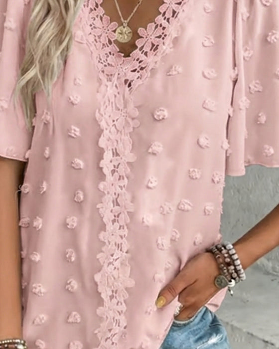 Blouse Samengevoegd Jacquard Ruche Mouw