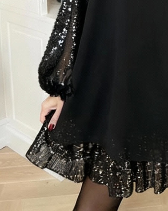 Wijde Jurk Met Lantaarnmouwen En Ronde Hals