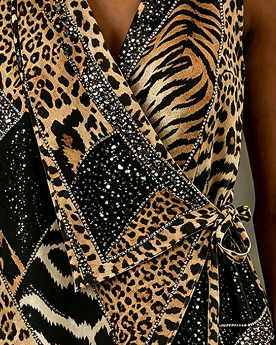 Blouse Luipaardprint Strik Voor Mouwloos
