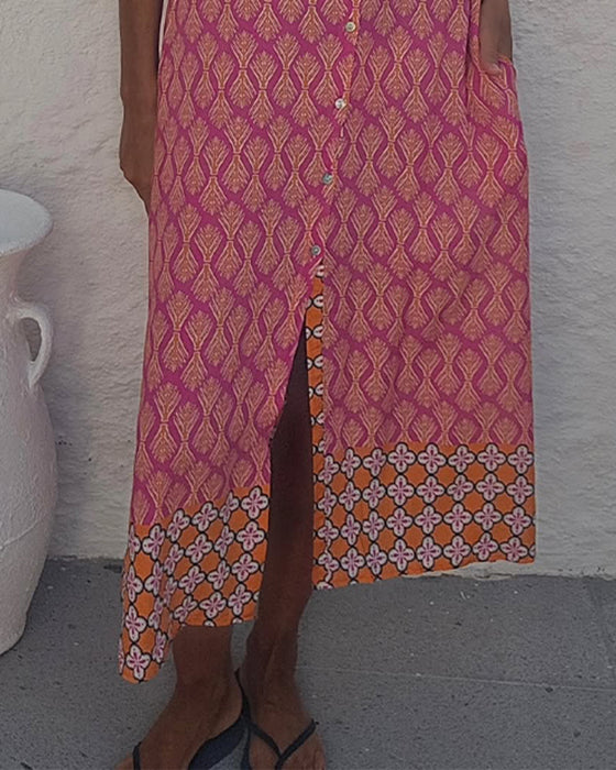 Jurk Geometrische Tarwe Print Overhemd