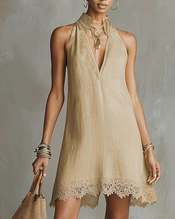 Jurk V-Hals Kant Trim Kort