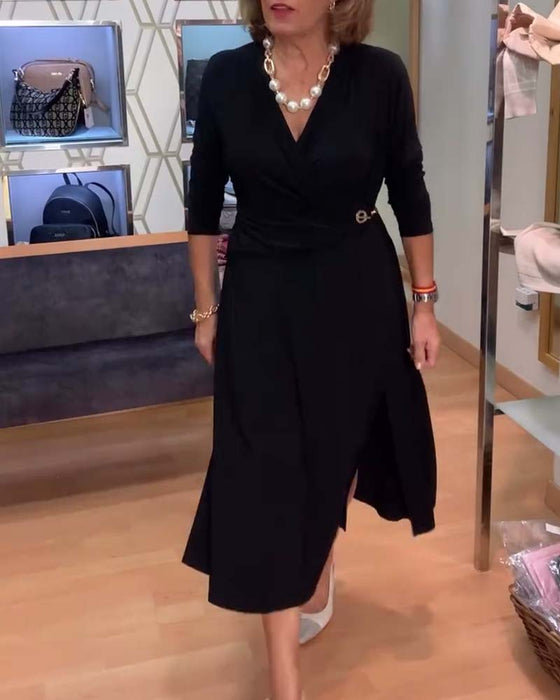 V-hals Aangesloten Taille Split Jurk