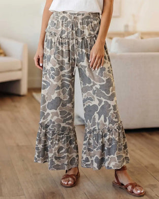 Broek Elastische Taille Camo Ruffle Capri