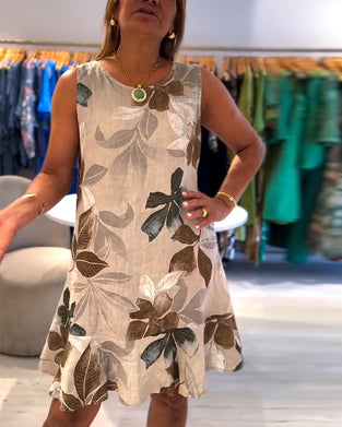 Jurk Mouwloos Ronde Hals Gedrukt