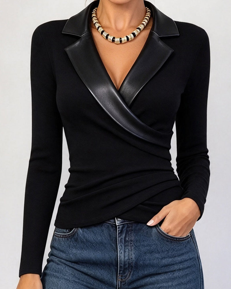 Top PU Knoopsgat Kruis Langmouw