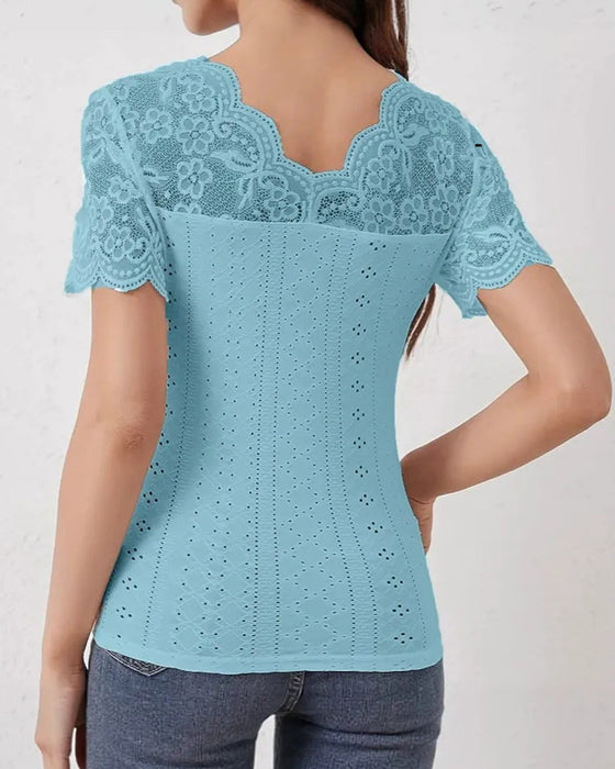 Blouse Plusmaat Kant Lap Korte Mouw