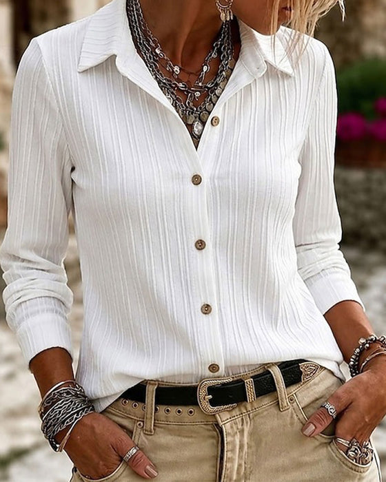 Blouse Gestructureerd Verticale-Streep Lange-Mouw