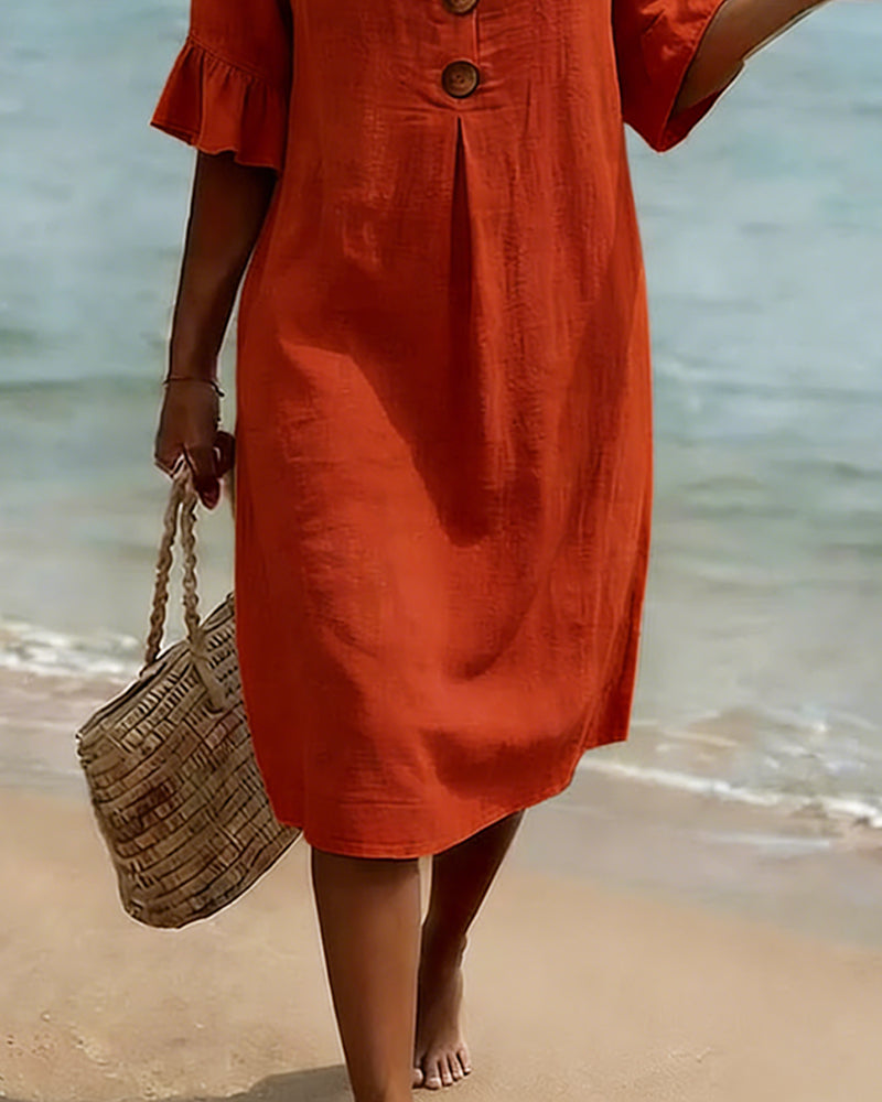 Jurk Knoop Frons Mouw 100% Katoen